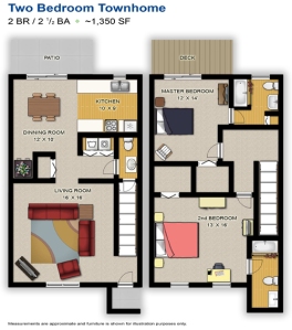The 2 bedroom floor plan at Lakeside